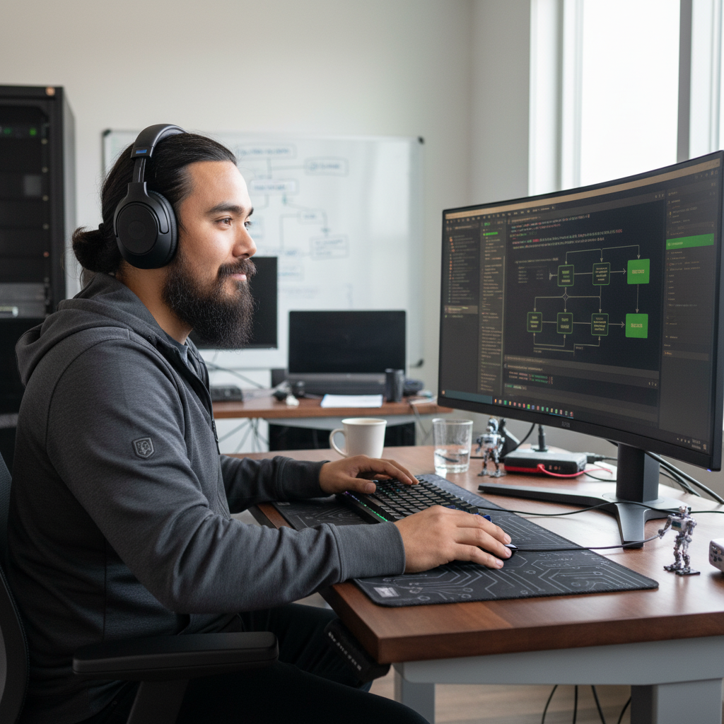 Developer workspace with code and automation workflows